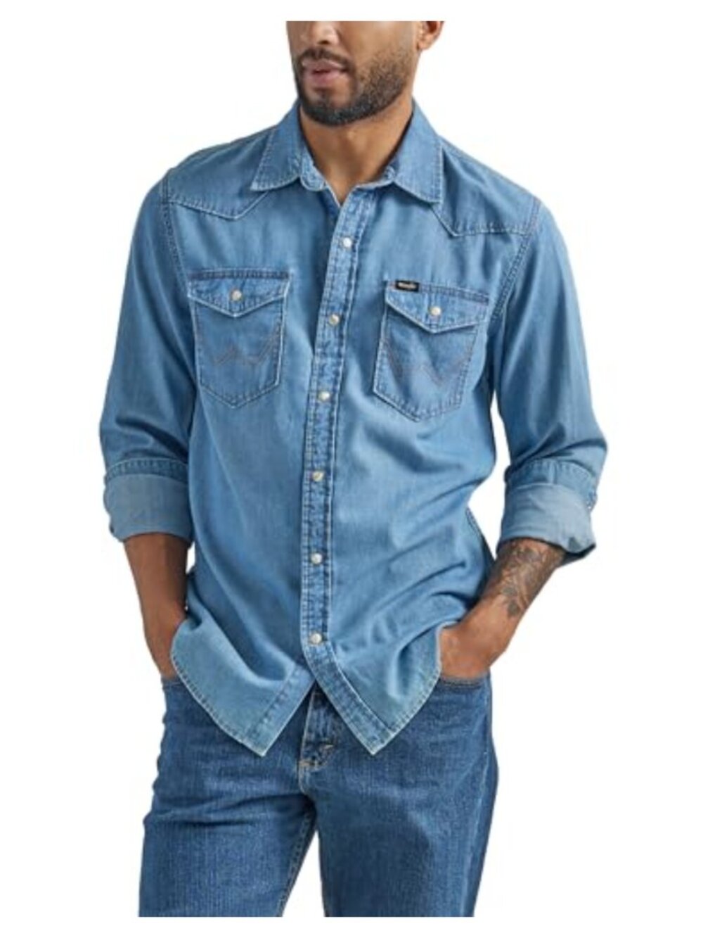 Wrangler Iconic Denim Regular Fit Snap Shirt Button Down Shirt